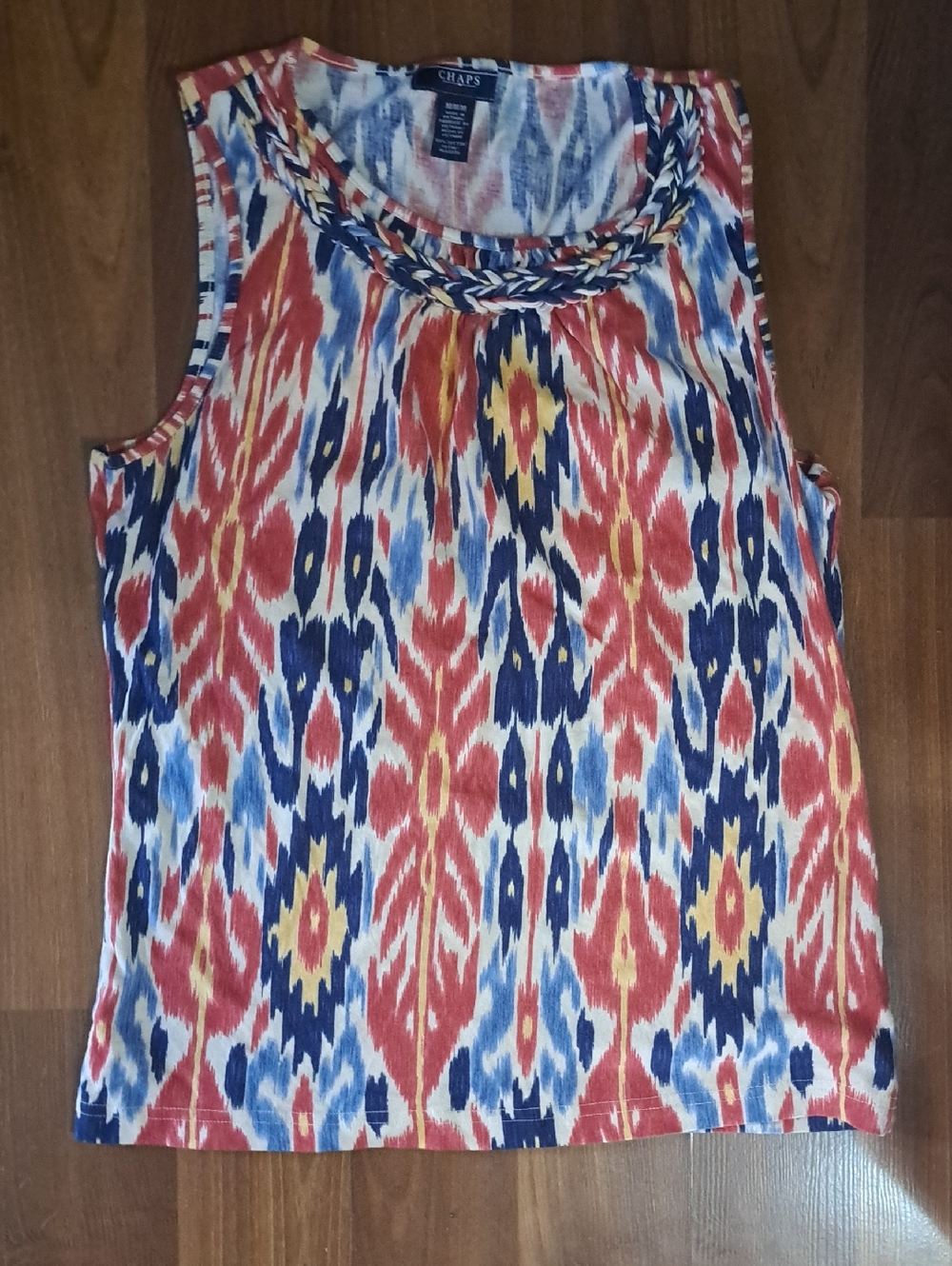 Chaps Multicolor Braided-Neck Ikat Tank Top 100% Cotton